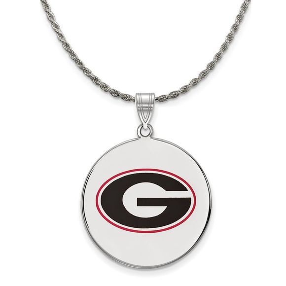 Sterling Silver U. of Georgia XL Enameled Pendant Necklace - 18 Inch